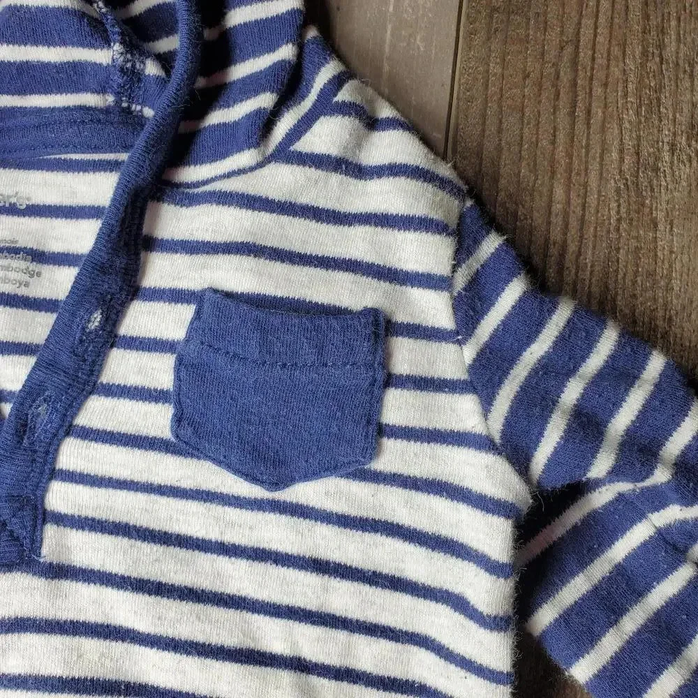 Carter's Blue and White Striped Animal Ear Hooded Onesie Size 9M NWOT